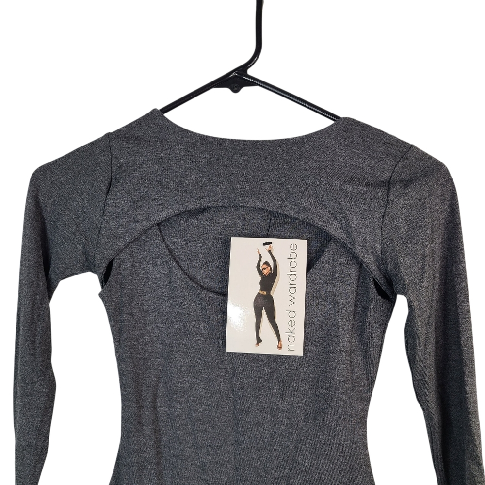 Naked Wardrobe The Come Around Charcoal Bodysuit Size xs NEW - Picture 3 of 11
